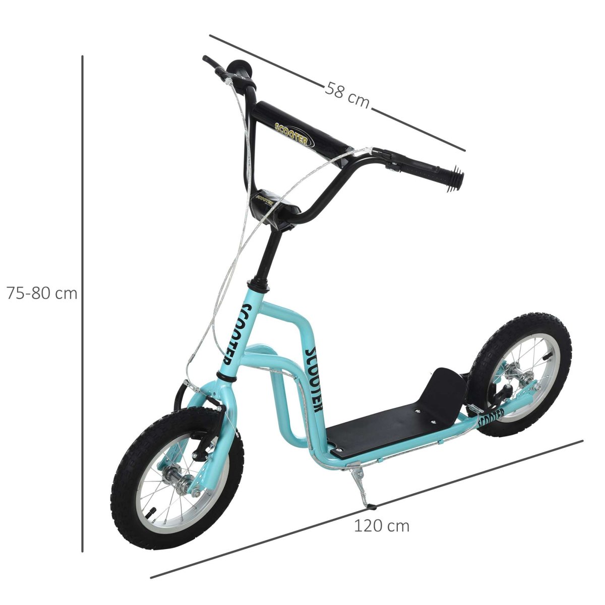 Trotinete para Crianças acima de 5 Anos Infantil com Guiador Ajustável em Altura Travão Duplo e Estrutura Aço Carga 100 kg Adolescentes 120x58x75-80 cm Azul - Image 4