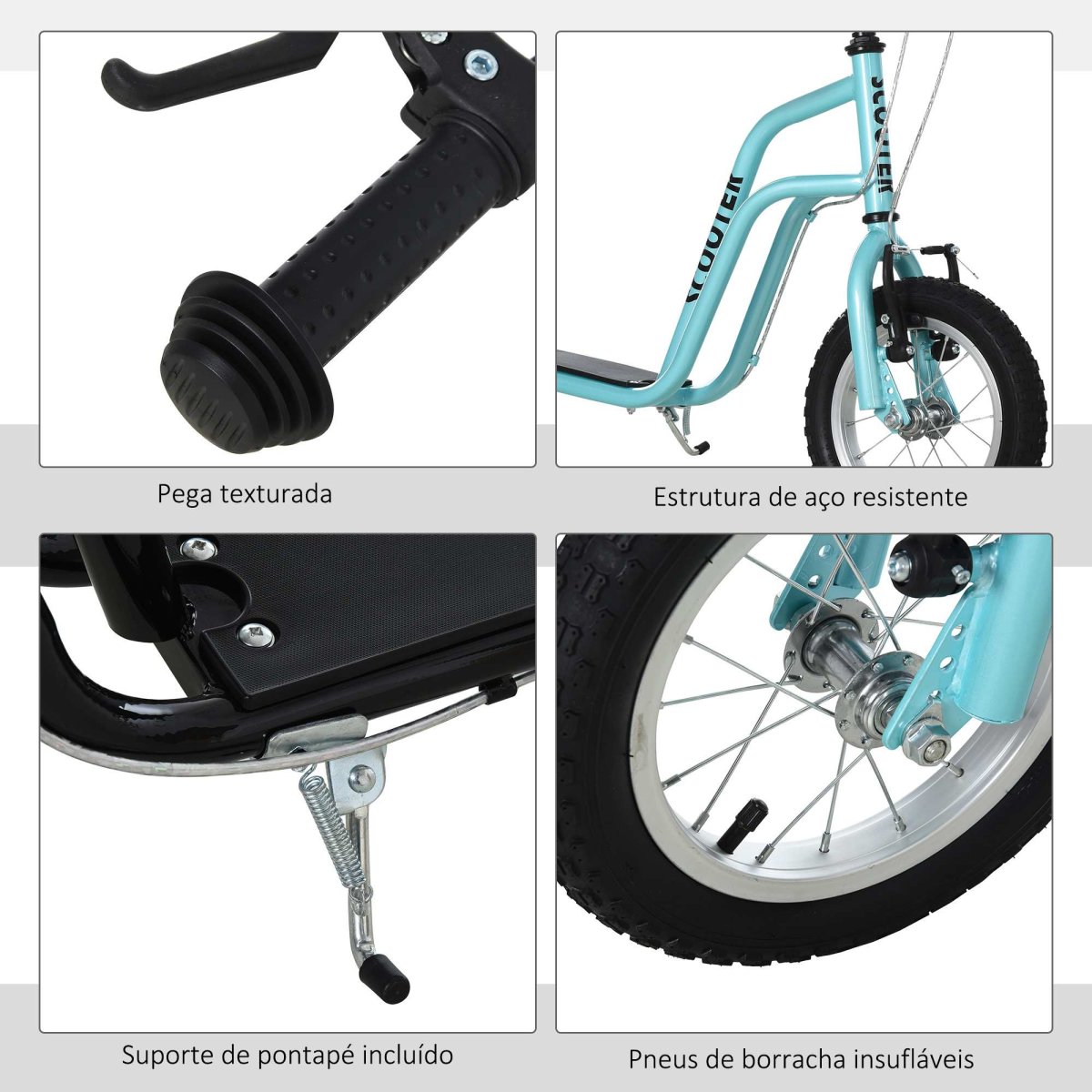 Trotinete para Crianças acima de 5 Anos Infantil com Guiador Ajustável em Altura Travão Duplo e Estrutura Aço Carga 100 kg Adolescentes 120x58x75-80 cm Azul - Image 7