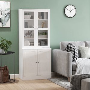 Vitrine para Sala de Estar Estante de Livros com 4 Portas e Prateleiras Superiores com Altura Ajustável Estilo Moderno Multiúso 76x40x178,5 Branco