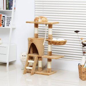 Árvore para gatos revestida de Pêlo com Corda de Brincar, Cor Castanho