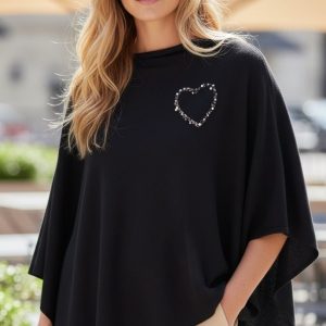 Poncho C/ Coração Perolas / Lantejoulas