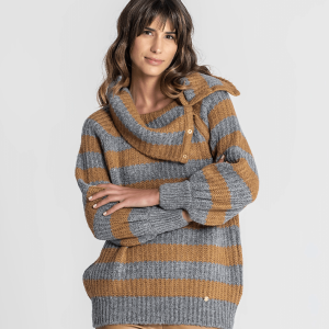 Camisola C/ Riscas E Molas Na Gola