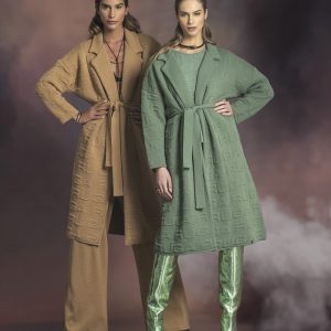 Casaco Comprido Jacquard C/ Relevo / Cinto