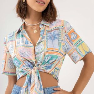 Camisa Manga Curta Viscose Estampada