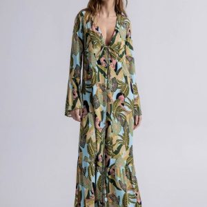 Vestido Longo Saída De Praia C/ Decote Profundo