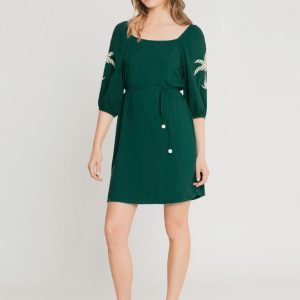Vestido Midi Viscose C/ Bordado / Manga Bufante