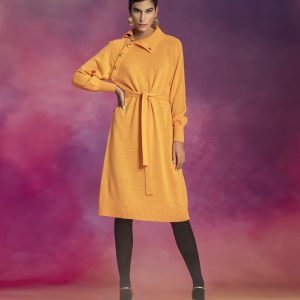 Vestido Gola Alta C/ Botões Ombro